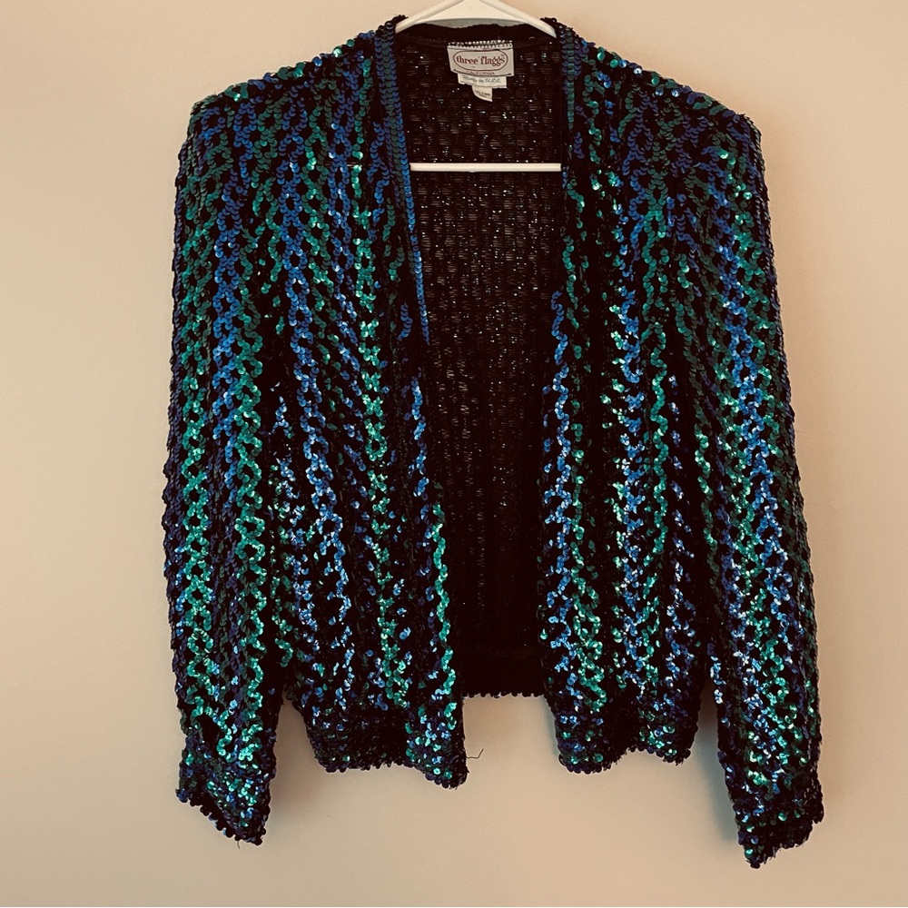 80’s Green Blue Sequin Cardigan/jacket